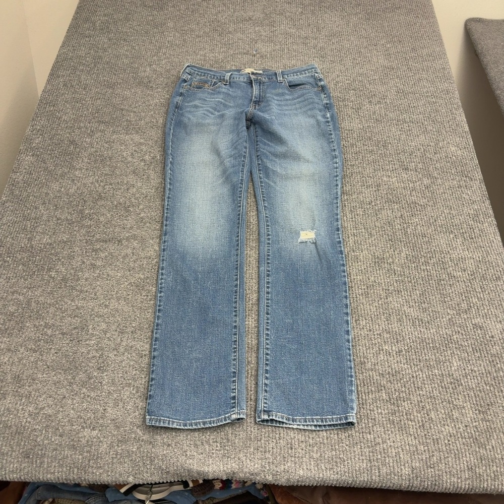 Levis 505 Jeans Womens 14W Blue Cotton Denim Straight Leg Distressed Casual